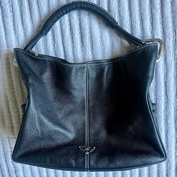 Prada Vitello Daino Black Leather Women's Hobo Shoulder Bag - Picture 2 of 9
